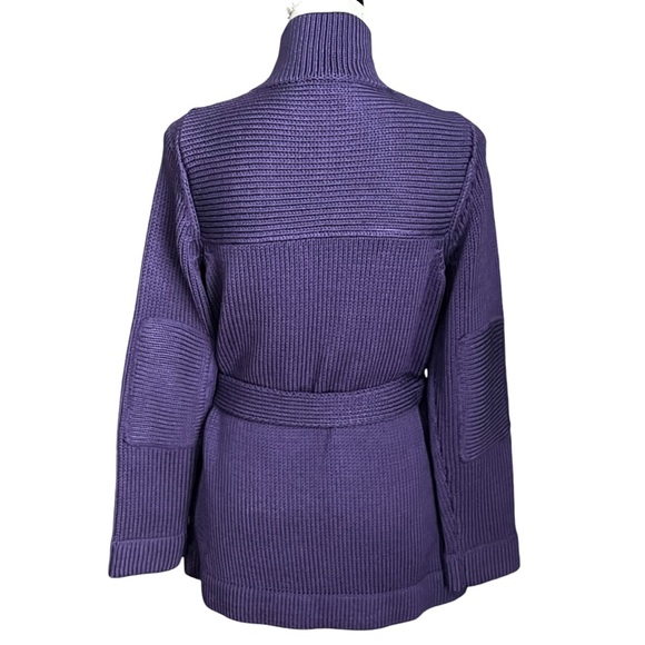 Doncaster Silk Knit Cardigan Sweater Jacket Sz S Zip Belted Purple Heavy Chunky - Picture 4 of 8